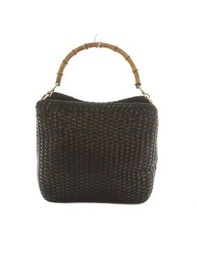 Gucci Leather Braided Bamboo Handle Handbag Brown 001